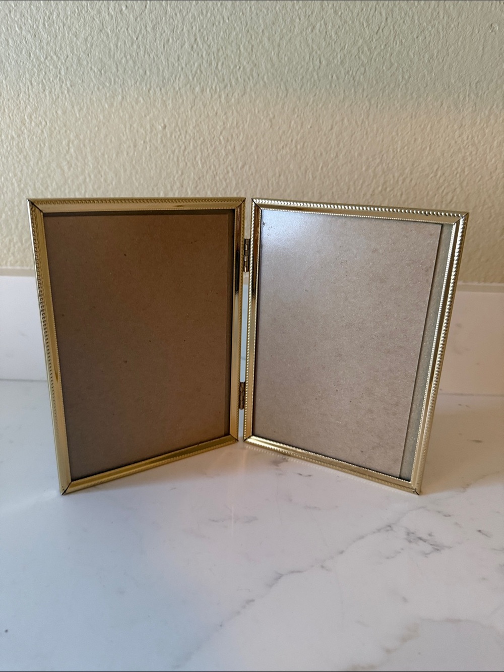 Vintage Gold Tone Metal Hinged Double Frame Glass Tabletop